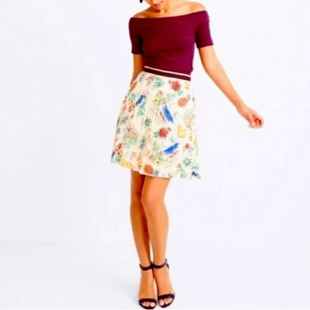 𝅺J.Crew Factory Hawaiian Island Print Pleated Skirt